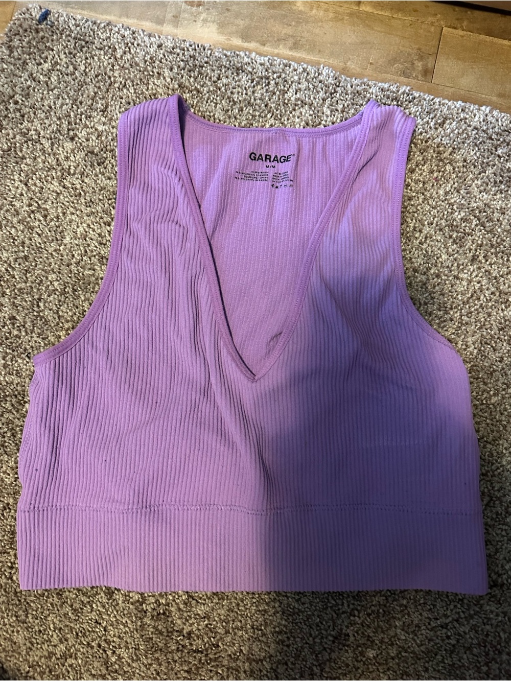Garage Lilac Ribbed V-Neck Crop Tank